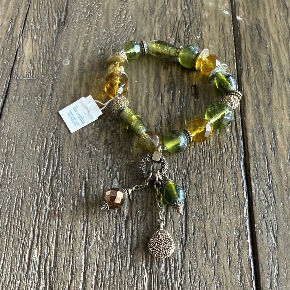 Lia Sophia Green and Gold Beaded Bracelet